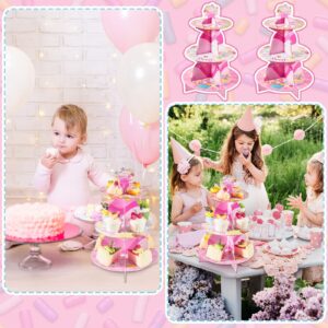 Zubebe 2 Pcs Candyland Party Decorations 3 Tier Cupcake Holder Candyland Decorations Pink Cupcake Stand Candyland Cardboard Cupcake Holder Candy Land Dessert Stand for Birthday Baby Shower Shop Party