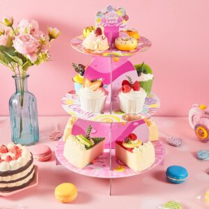 Zubebe 2 Pcs Candyland Party Decorations 3 Tier Cupcake Holder Candyland Decorations Pink Cupcake Stand Candyland Cardboard Cupcake Holder Candy Land Dessert Stand for Birthday Baby Shower Shop Party