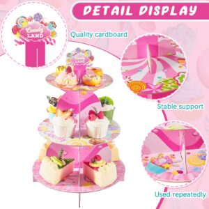 Zubebe 2 Pcs Candyland Party Decorations 3 Tier Cupcake Holder Candyland Decorations Pink Cupcake Stand Candyland Cardboard Cupcake Holder Candy Land Dessert Stand for Birthday Baby Shower Shop Party