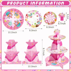 Zubebe 2 Pcs Candyland Party Decorations 3 Tier Cupcake Holder Candyland Decorations Pink Cupcake Stand Candyland Cardboard Cupcake Holder Candy Land Dessert Stand for Birthday Baby Shower Shop Party