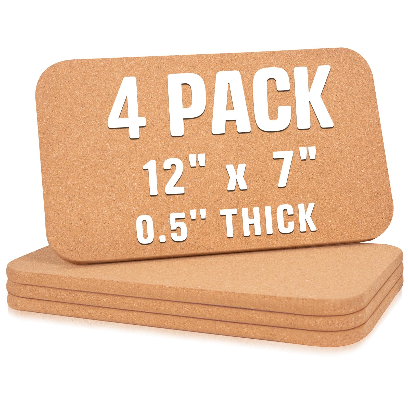 BlueGift Cork Trivet 4 Pack 12" x 7" x 0.5" Heat-Resistant Cork Mat Bases Hot Pads for Table, Countertop, Kitchen Rectangle Cork Trivet Set for Hot Dishes, Pans, Pots