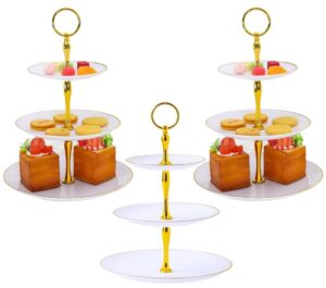 rauvolfia 3 pack 3 tier cupcake stand, plastic tiered serving stand, dessert tray for tea party, baby shower and wedding (white)