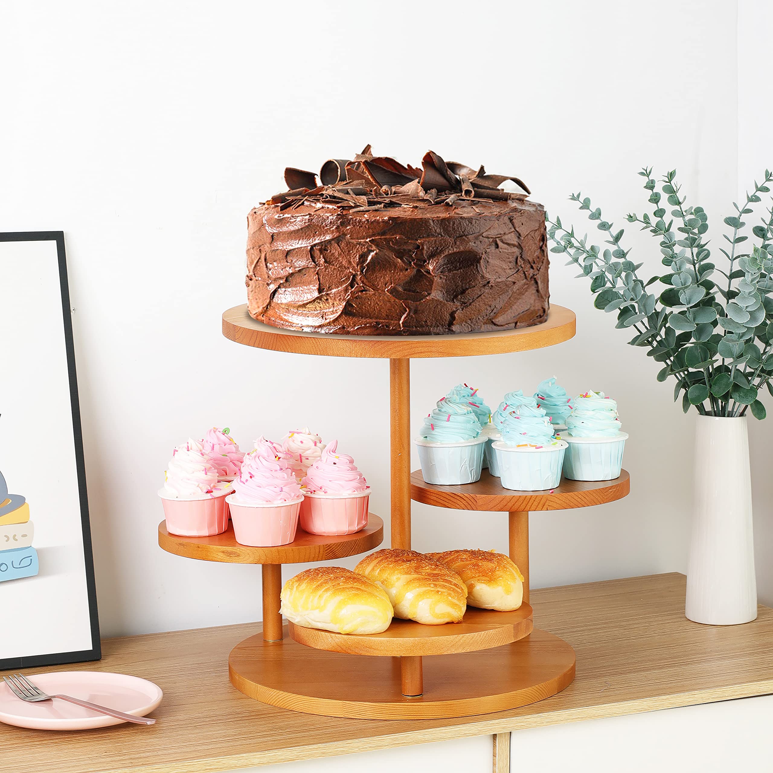 Round Cupcake Tower Stand for 60 Cupcakes, Wooden Cake Stands with Tiered Tray Decor,Farmhouse Tiered Tray Decor,Cupcake Display for Birthday Graduation Baby (Brown)