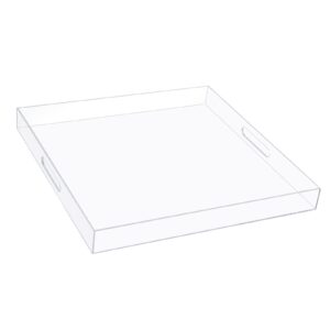 mikinee 18×18 inches clear acrylic serving tray with handles extra large ottoman tray decorative tray spill-proof coffee table space saver oversize counter top organizer platter with safe edge