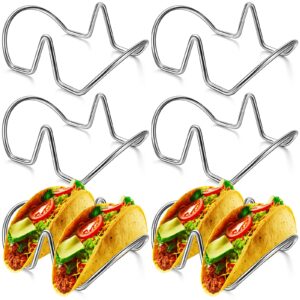 set of 6 taco holders stainless steel taco stand for 2 hard or soft tacos taco shell holder stand taco tray taco rack for baking taco bar gifts accessories, dishwasher safe
