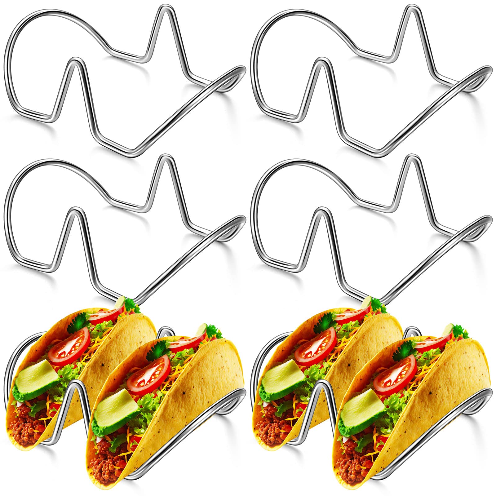 Set of 6 Taco Holders Stainless Steel Taco Stand for 2 Hard or Soft Tacos Taco Shell Holder Stand Taco Tray Taco Rack for Baking Taco Bar Gifts Accessories, Dishwasher Safe