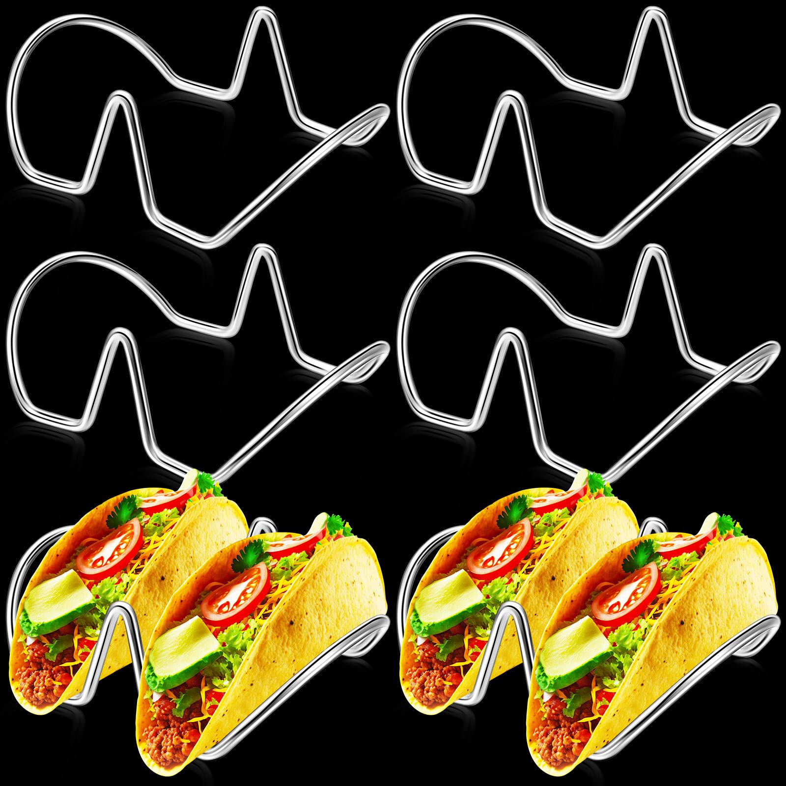 Set of 6 Taco Holders Stainless Steel Taco Stand for 2 Hard or Soft Tacos Taco Shell Holder Stand Taco Tray Taco Rack for Baking Taco Bar Gifts Accessories, Dishwasher Safe