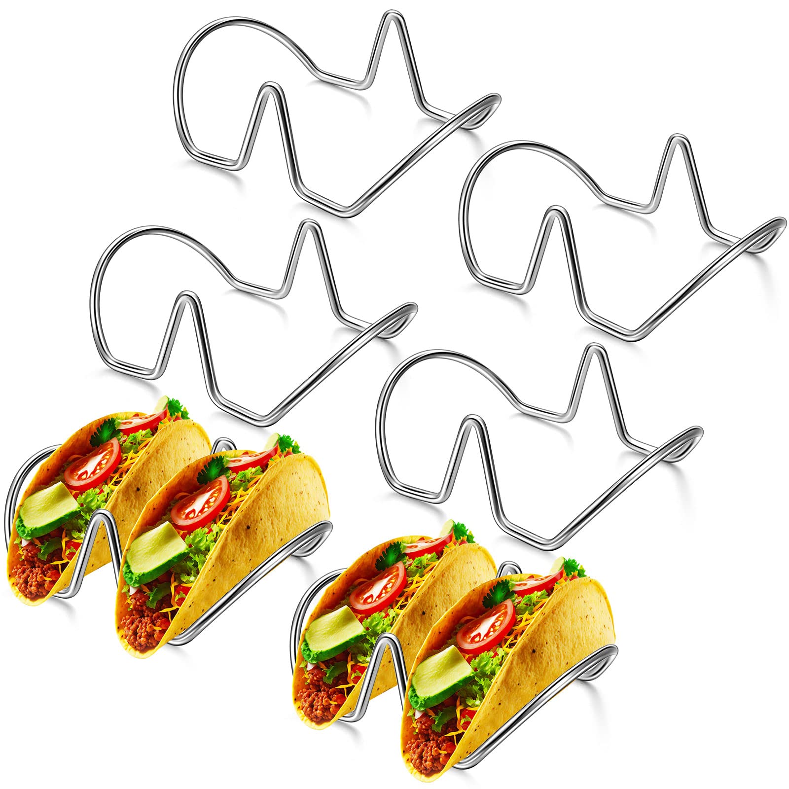 Set of 6 Taco Holders Stainless Steel Taco Stand for 2 Hard or Soft Tacos Taco Shell Holder Stand Taco Tray Taco Rack for Baking Taco Bar Gifts Accessories, Dishwasher Safe