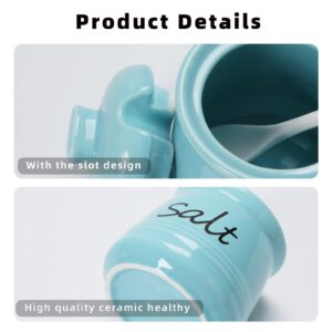 ONTUBE 12oz Sugar and Salt Bowls with Lid and Spoon, Ceramics Condiment Pots,Seasoning Jar Spice Container for Kitchen,Dishwasher Safe (Turquoise)