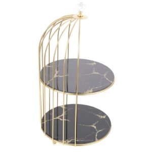 beavorty 2- tier cake stands with bird cage shaped, metal cupcake stand birdcage design cake holder dessert serving platter tray for wedding birthday party dessert fruits display golden