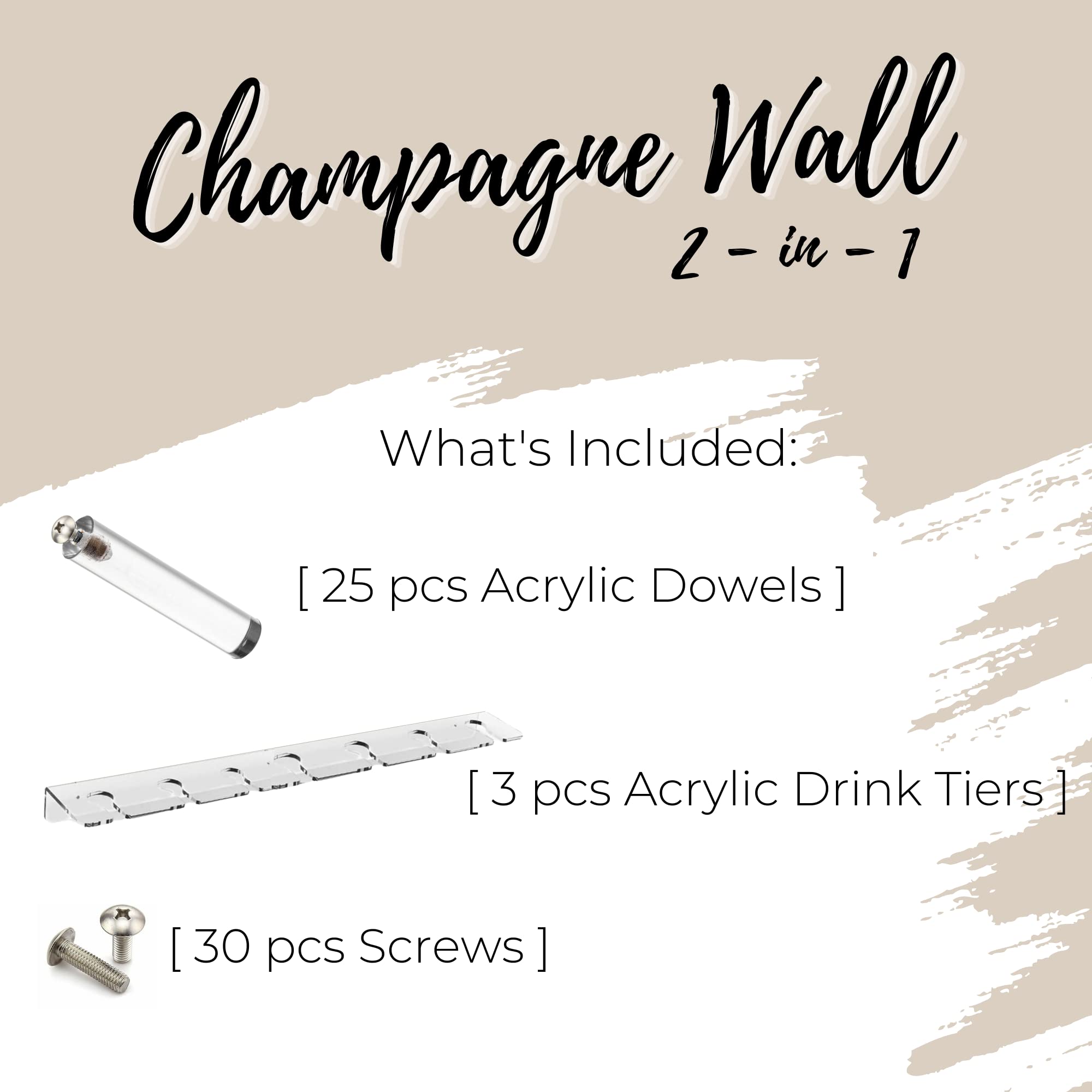 2 in 1 Champagne Wall Holder for Party Modern Acrylic Donut Stand Wedding Decor 32" x 22" Table Top Tower 25 Snack Dowels Mimosa Bar Decorations