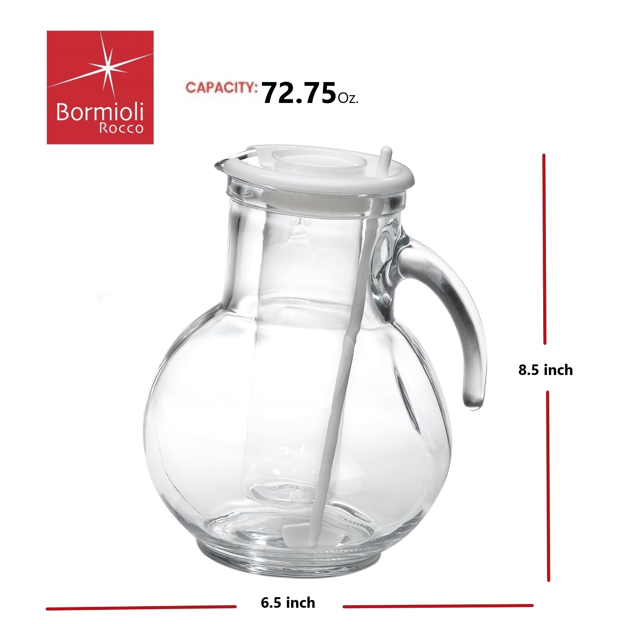 Bormioli Rocco Kufra Glass Pitcher with Ice Container and Lid, 72 3/4 oz