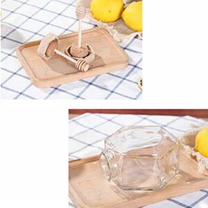 1PC 220ml Clear Glass Refillable Hexagon Shape Honey Pot Jar with Wooden Dipper Sticks and Lid Syrup Dispenser Container Empty Bottle Food Storage for Home Kitchen