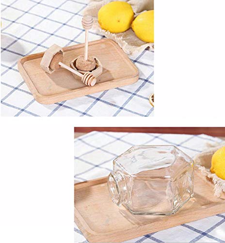 1PC 220ml Clear Glass Refillable Hexagon Shape Honey Pot Jar with Wooden Dipper Sticks and Lid Syrup Dispenser Container Empty Bottle Food Storage for Home Kitchen