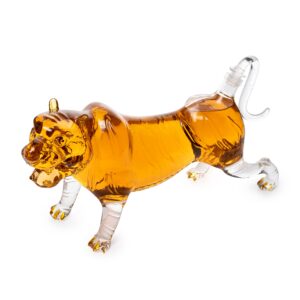 tiger decanter 1000ml 11"l whiskey and wine decanter by the wine savant 7"h, tiger glass decanter for whiskey, scotch, spirits, wine, for whiskey lovers, tiger lovers, tiger king gifts