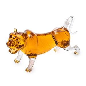 Tiger Decanter 1000ml 11"L Whiskey and Wine Decanter by The Wine Savant 7"H, Tiger Glass Decanter For Whiskey, Scotch, Spirits, Wine, For Whiskey Lovers, Tiger Lovers, Tiger King Gifts