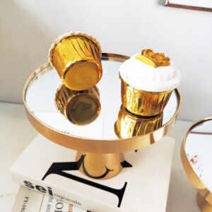 8 Inches 20cm Gold Round Mirror Cake Stand Cupcake Stands Metal Pedestal Holder, Party Dessert Cheese Display Plate for Wedding Party Birthday Baby Shower Celebration Home Decoration