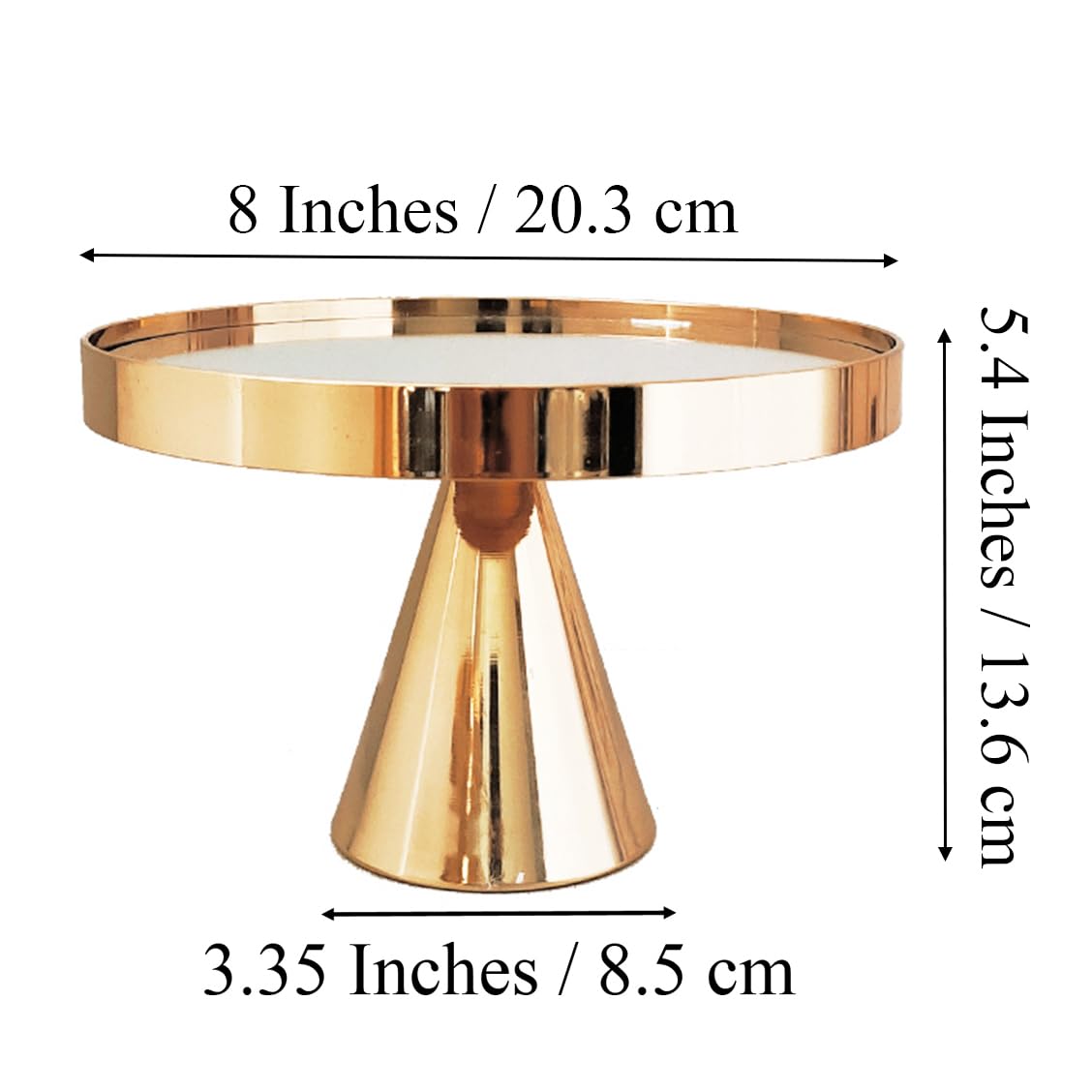 8 Inches 20cm Gold Round Mirror Cake Stand Cupcake Stands Metal Pedestal Holder, Party Dessert Cheese Display Plate for Wedding Party Birthday Baby Shower Celebration Home Decoration