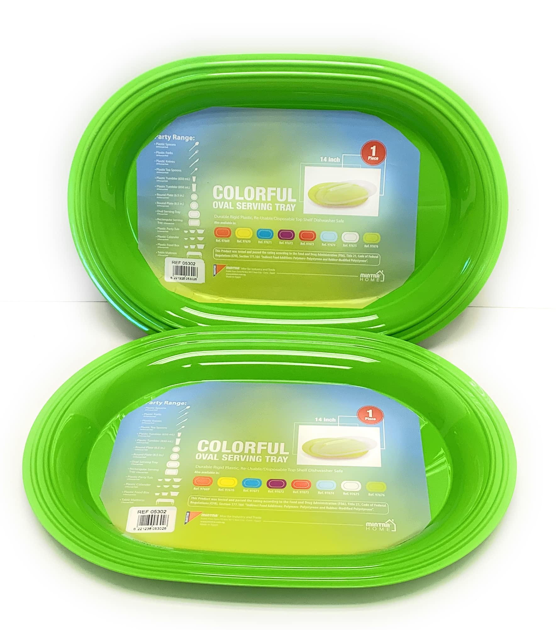 Mintra Home Reusable Plastic Plates (Green, Oval Serving Tray 2pk)