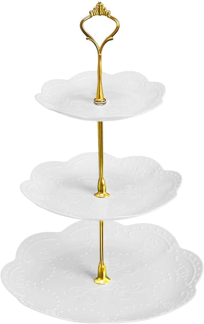 3 Tier Cupcake Stand, Plastic Tiered Serving Stand, Dessert Tray for Tea Party, Baby Shower and Wedding (Round)