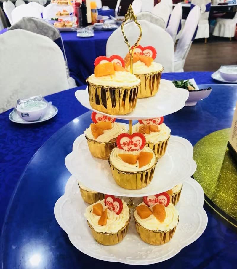 3 Tier Cupcake Stand, Plastic Tiered Serving Stand, Dessert Tray for Tea Party, Baby Shower and Wedding (Round)