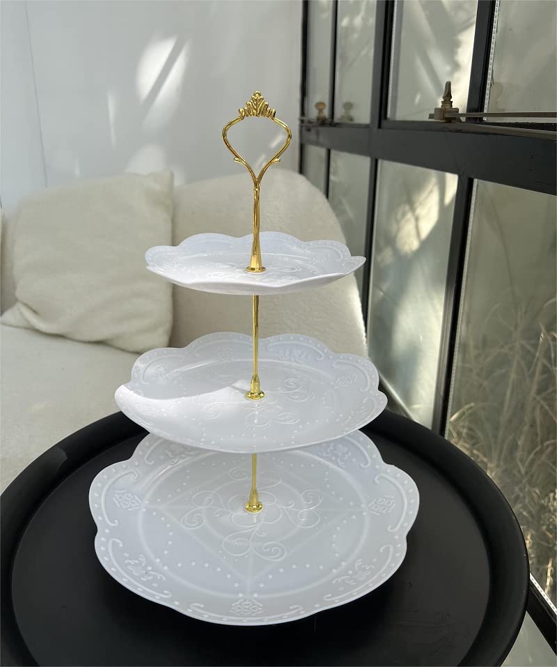 3 Tier Cupcake Stand, Plastic Tiered Serving Stand, Dessert Tray for Tea Party, Baby Shower and Wedding (Round)