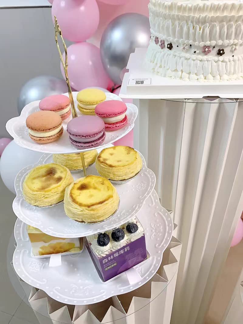 3 Tier Cupcake Stand, Plastic Tiered Serving Stand, Dessert Tray for Tea Party, Baby Shower and Wedding (Round)