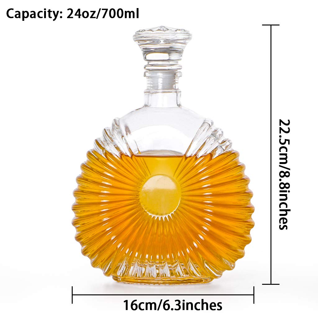 MDLUU Liquor Decanter, Glass Decanter with Airtight Stopper, Decanter Bottle for Whiskey, Brandy, Scotch, Bourbon 24oz/700ml