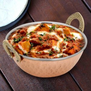 nexxa -set of 4, indian copper serveware karahi vegetable dinner bowl with handle for indian food, diameter 13 cm approx