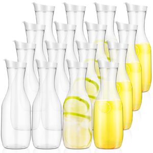 skylety 16 pcs 50 oz clear water carafe with flip top lid, plastic juice containers mimosa bar supplies beverage pitcher for water, juice, iced tea, milk, lemonade and other beverages (white)