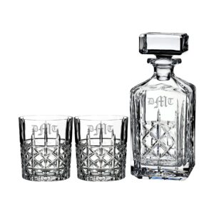 marquis by waterford personalized 32oz brady whiskey decanter set with glasses, custom engraved crystal decanter with two dof whiskey glasses for bourbon, scotch, liquor, home bar accessories