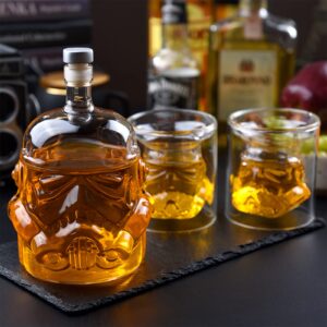 bestalice transparent creative whisky decanter, 750ml whiskey decanter set with 2 glasses, whisky carafe clear glass flask carefe personalized decanter gifts for bourbon scotch whisky cognac or wine