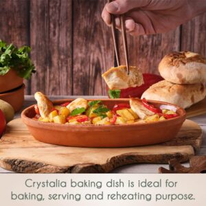 CRYSTALIA Handmade Clay Cooking Pan, Roaster Natural Ceramic Pan for Sausage Fish, Turkish Terracotta Bowl, Glazed Interior Clay Food Serving Dish