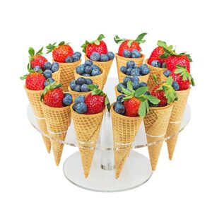 16 holes ice cream cone holder stand, transparent acrylic material ice cream cone rack cupcake cones baking rack for kids birthday afternoon tea party and more