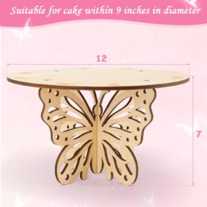 Huray Rayho Butterfly Wood Cake Stand Wedding Baby Shower Birthday Rustic Table Centerpiece Party Decorations with Engraved Butterflies for Cake Within 9 Inches