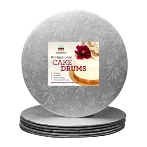 6 inch silver round thin sturdy cake board drums for displaying cakes, 1/4 inch thick, 6 count