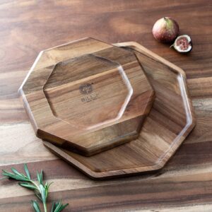 Acacia Wood Serving Trays Set of 2(10-Inch & 12-Inch),Octagon Wooden Home Decor Platters for Fruit, Vegetables, Appetizer Serving Tray, Food, Cheese Board, Bread Charcuterie Boards