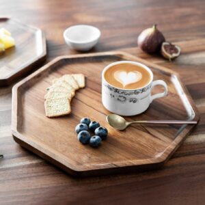 Acacia Wood Serving Trays Set of 2(10-Inch & 12-Inch),Octagon Wooden Home Decor Platters for Fruit, Vegetables, Appetizer Serving Tray, Food, Cheese Board, Bread Charcuterie Boards