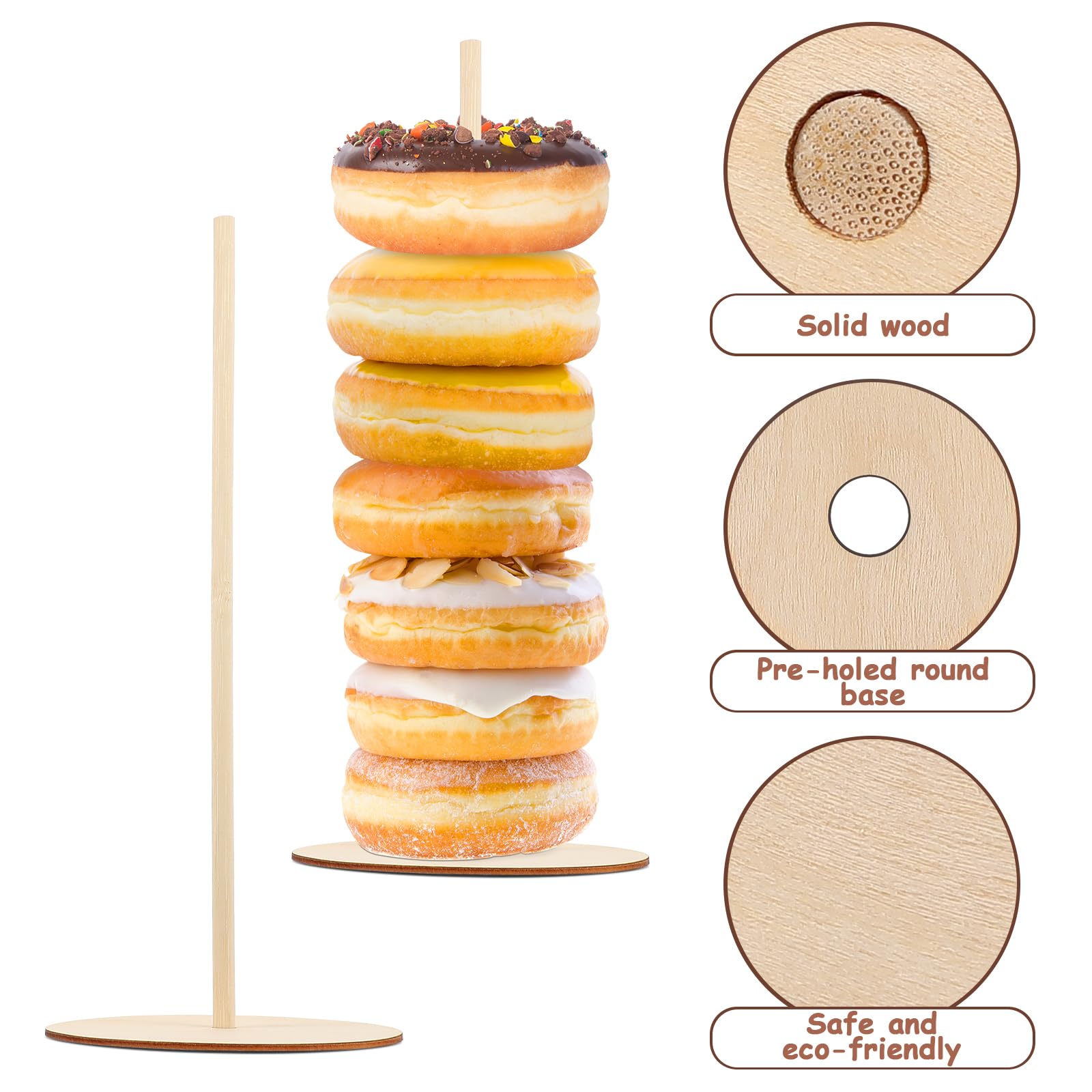 INOOMP 3pcs Display Stand Wood Wood Donut Stand Bar Wooden Donut Bagels Display Stand Holder Reusable Rustic Doughnut Board Holder for Baby Showersfor Wedding Birthday Treat Parties