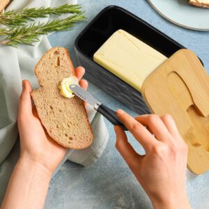 Ceramic Butter Dish with Lid and Knife, Porcelain Butter Container for Countertop, Butter Holder Keeper Double Silicone Seals, Perfect for West or East Coast Butter (Black)