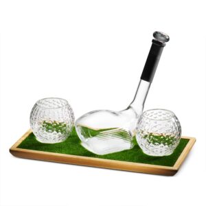 Godinger Whiskey Decanter, Golf Club Liquor Decanter and Golf Ball Whiskey Glasses, Whiskey Gift Set, Gifts for Men