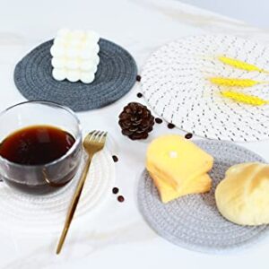 X Large 12 Inches Potholders Set 5 Pcs Trivets Set 100% Cotton Hand Woven Round Place Mats for Kitchen Absorbent, Insulated, Scratch Free Table Protection 2 Pcs 12" and 3 Pcs 7"