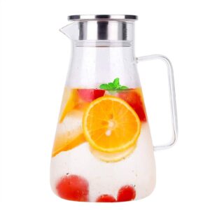 uten 1.5 liter 51oz glass pitcher with lid, easy clean heat resistant glass water carafe with handle for hot/cold beverages - water, cold brew, iced tea & juice