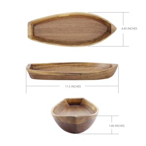 C-JOY WOOD Lucky Boat Wooden Tray, Acacia Decorative Bowl for Serving Candy Cookie Desserts Fruits or Accent Artwork , Functional & Collectible Platter, L 11.7''x W 4.72''x H 1.77'' Inches