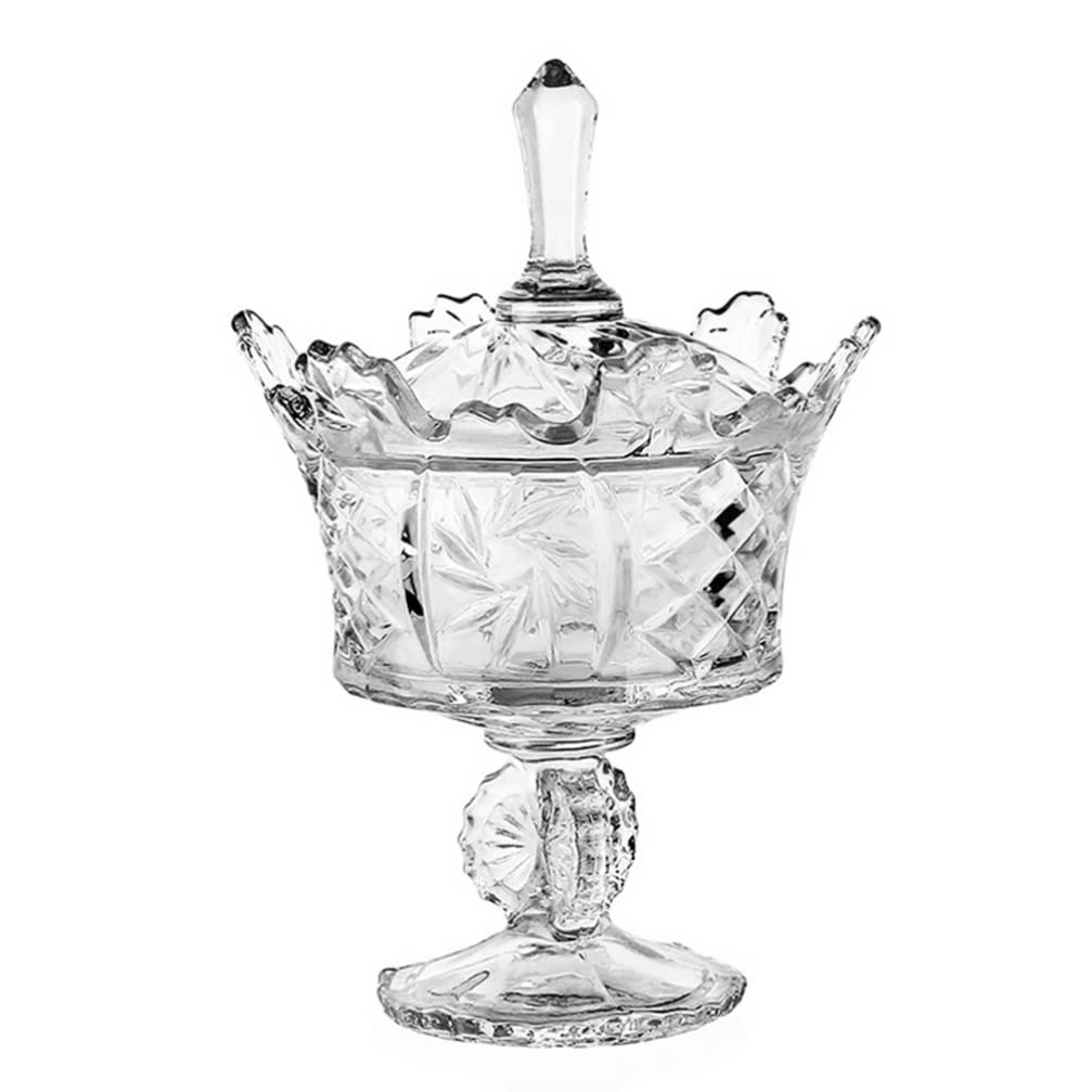 DOITOOL Crystal Glass Candy Dish With Lid Crown Candy Jar Decorative Candy Bowl Crystal Covered Cookie Jar for Home Office Desk