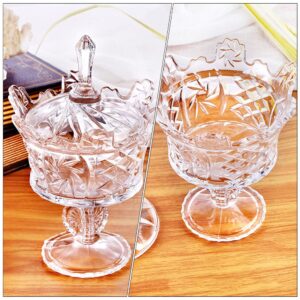 DOITOOL Crystal Glass Candy Dish With Lid Crown Candy Jar Decorative Candy Bowl Crystal Covered Cookie Jar for Home Office Desk