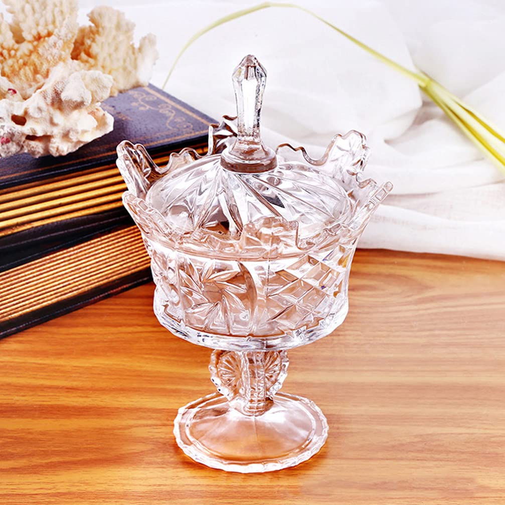 DOITOOL Crystal Glass Candy Dish With Lid Crown Candy Jar Decorative Candy Bowl Crystal Covered Cookie Jar for Home Office Desk