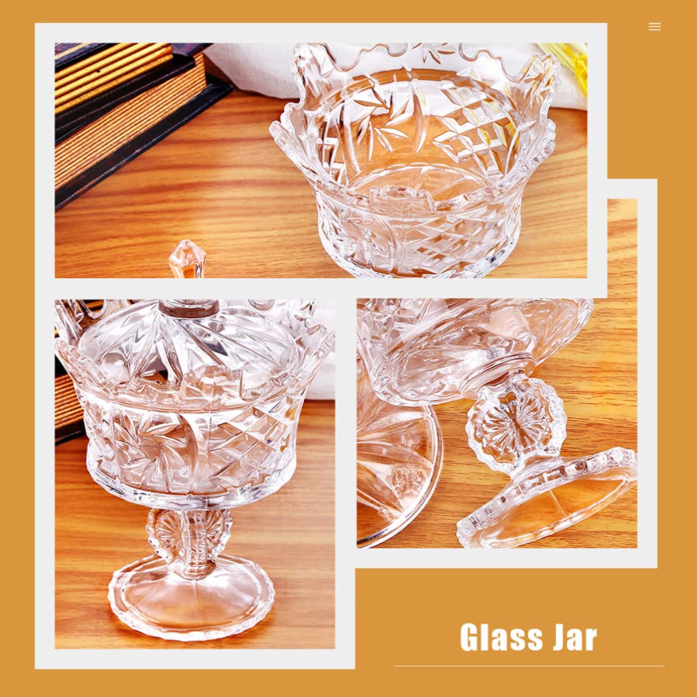 DOITOOL Crystal Glass Candy Dish With Lid Crown Candy Jar Decorative Candy Bowl Crystal Covered Cookie Jar for Home Office Desk