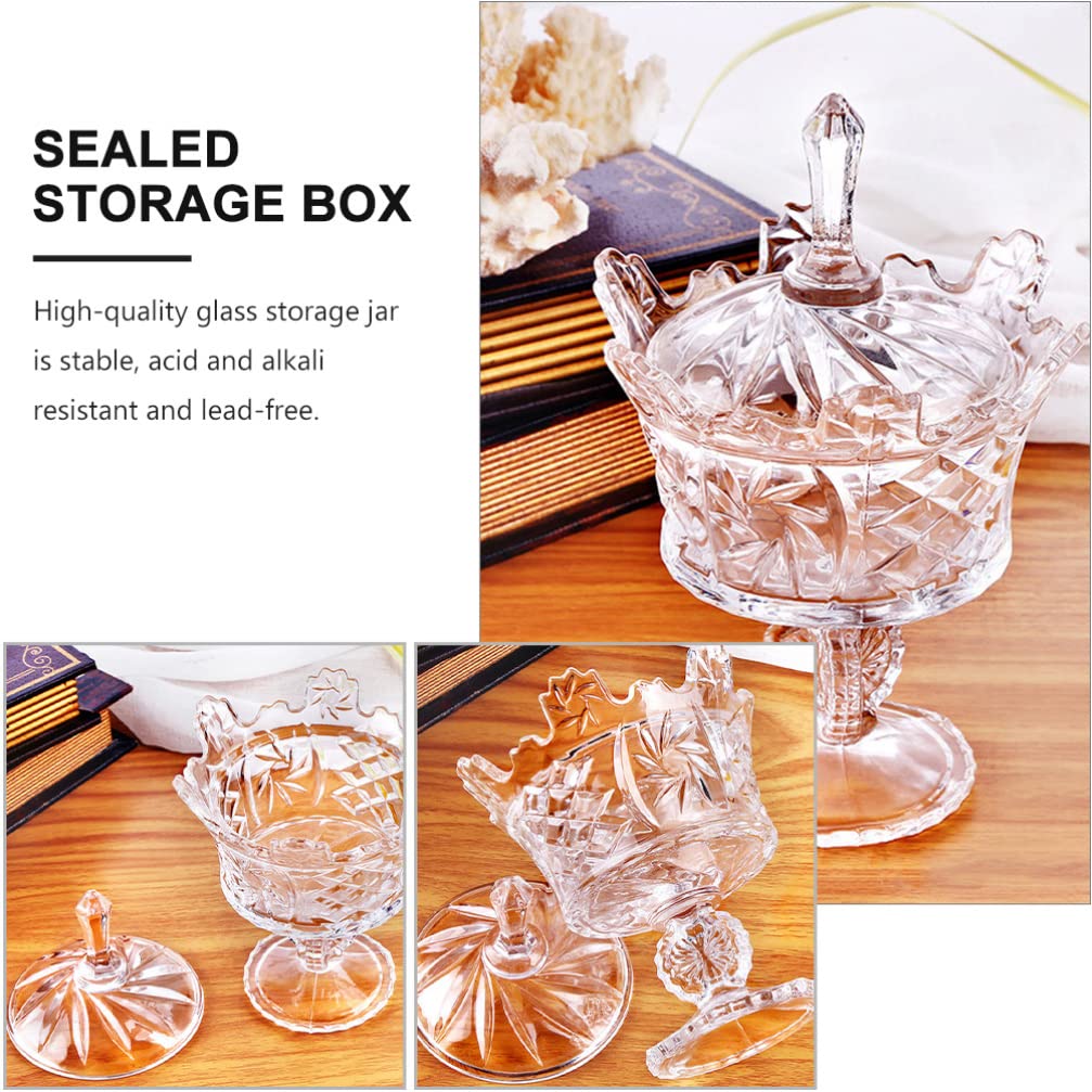 DOITOOL Crystal Glass Candy Dish With Lid Crown Candy Jar Decorative Candy Bowl Crystal Covered Cookie Jar for Home Office Desk