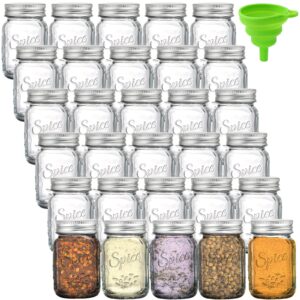 Coloch 30 Pack 4 Oz Glass Mason Spice Jar with Metal Cap, Empty Spice Bottle Round Seasoning Container with Collapsible Funnel for Herbs & Spices, Jelly, Seasoning Powder, DIY & Crafts Storing
